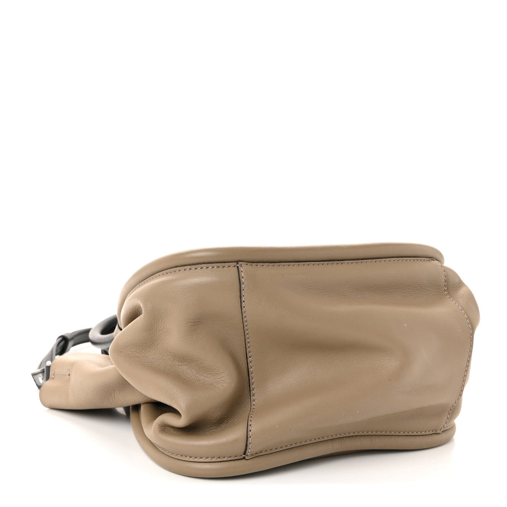 Calfskin Small Ruched Tote Beige Black