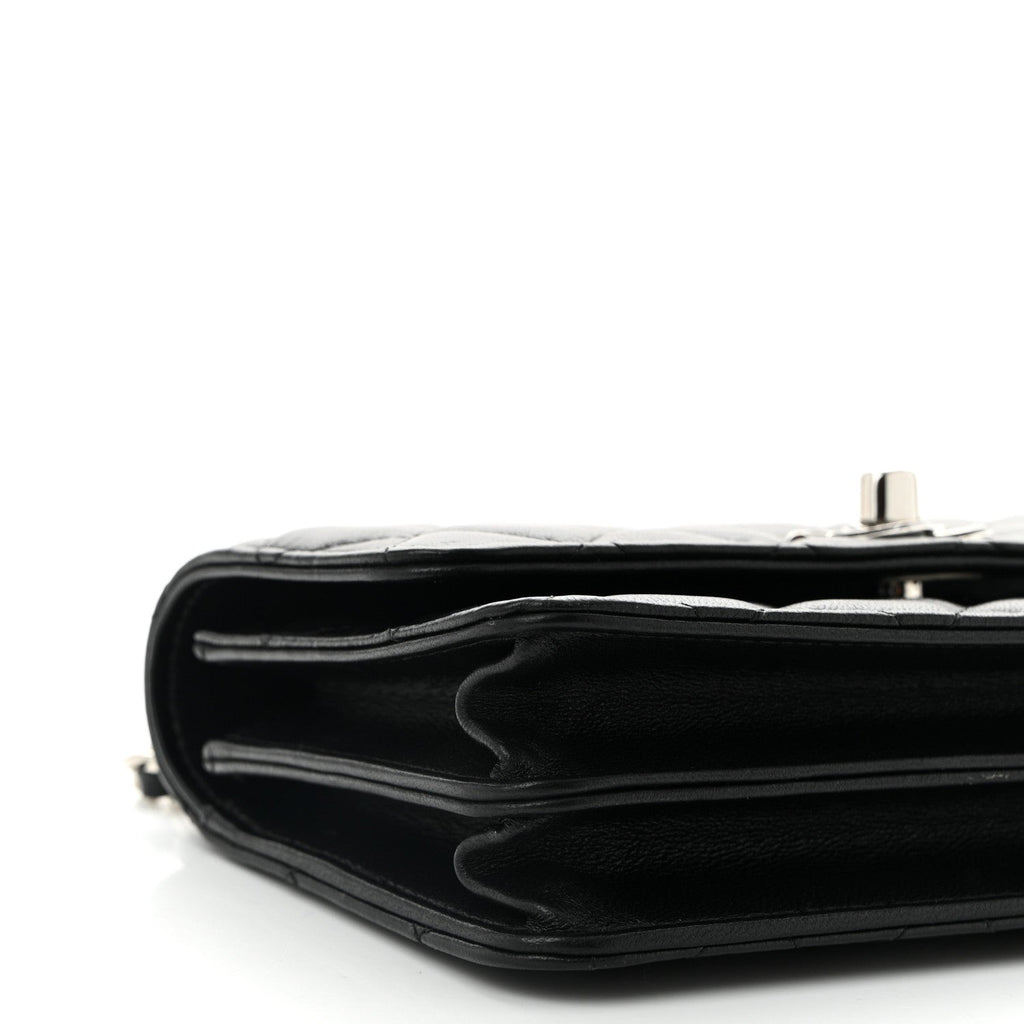 Lambskin Quilted Metal Top Handle Crossbody Flap Black