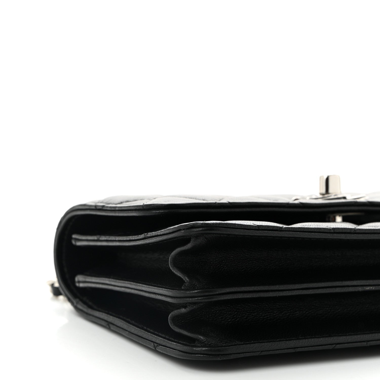 Lambskin Quilted Metal Top Handle Crossbody Flap Black