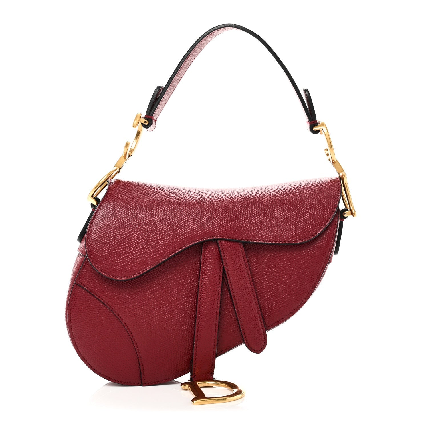 Grained Calfskin Mini Saddle Bag Red