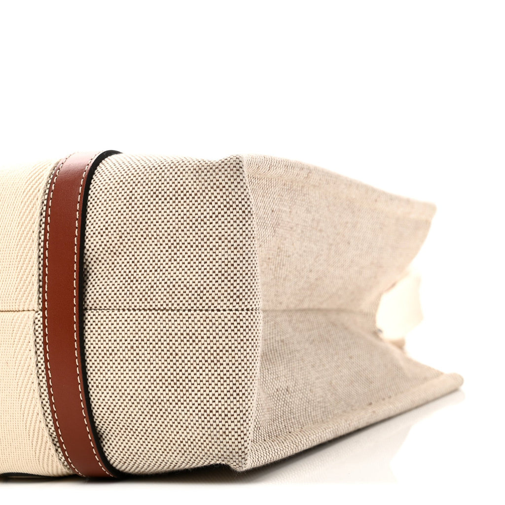Cotton Calfskin Medium Woody Ribbon Tote White Brown