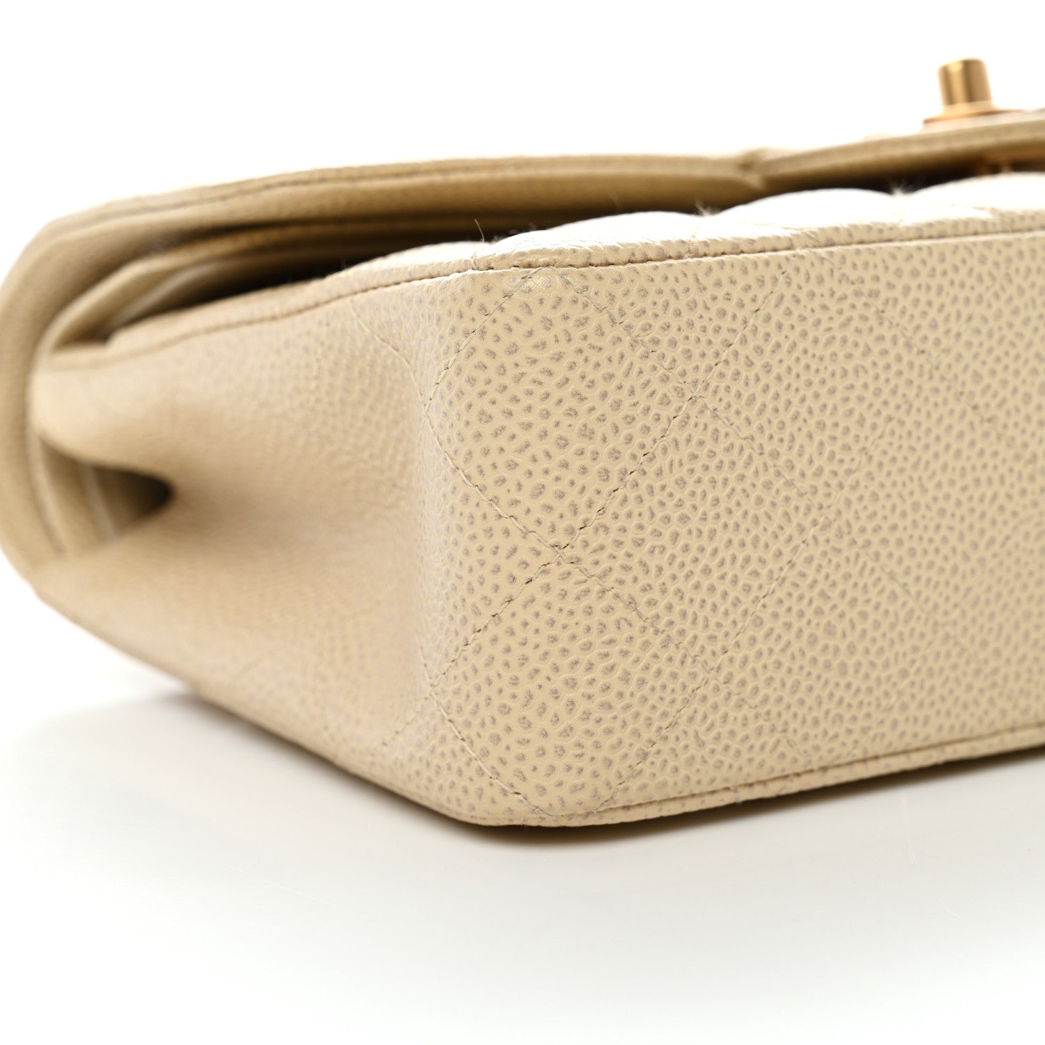 Caviar Quilted Small Double Flap Beige