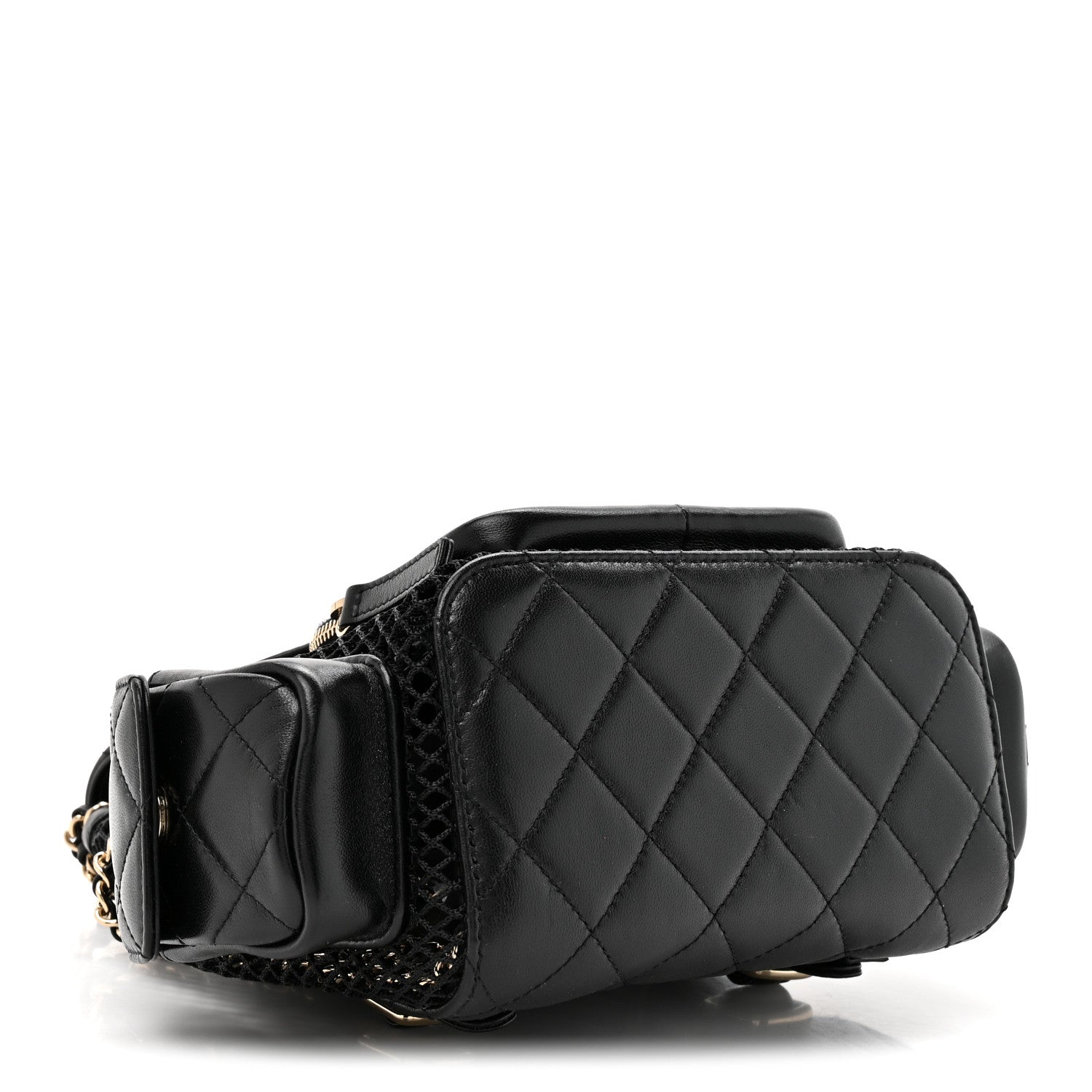 Shiny Lambskin Mesh Quilted Small Cargo Duma Drawstring Backpack Black