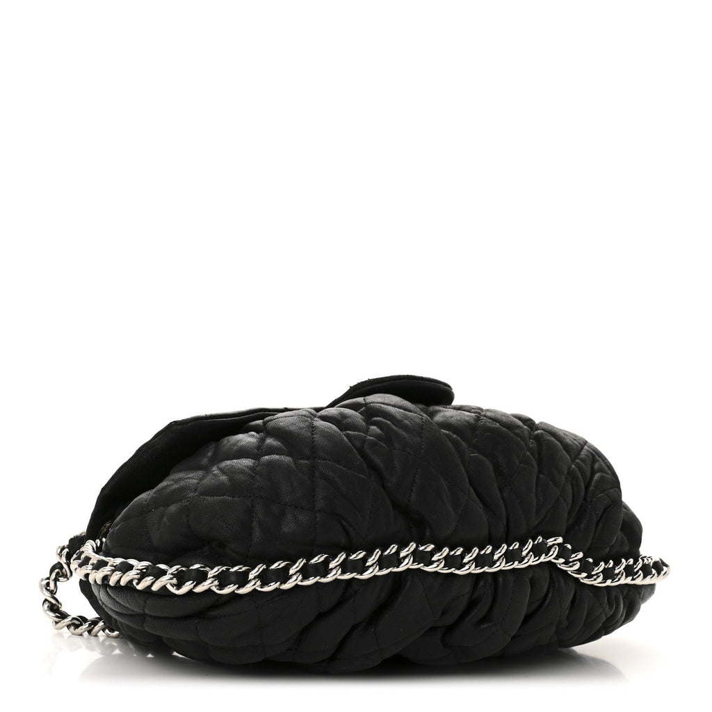 Washed Lambskin Quilted Medium Chain Around Messenger Black