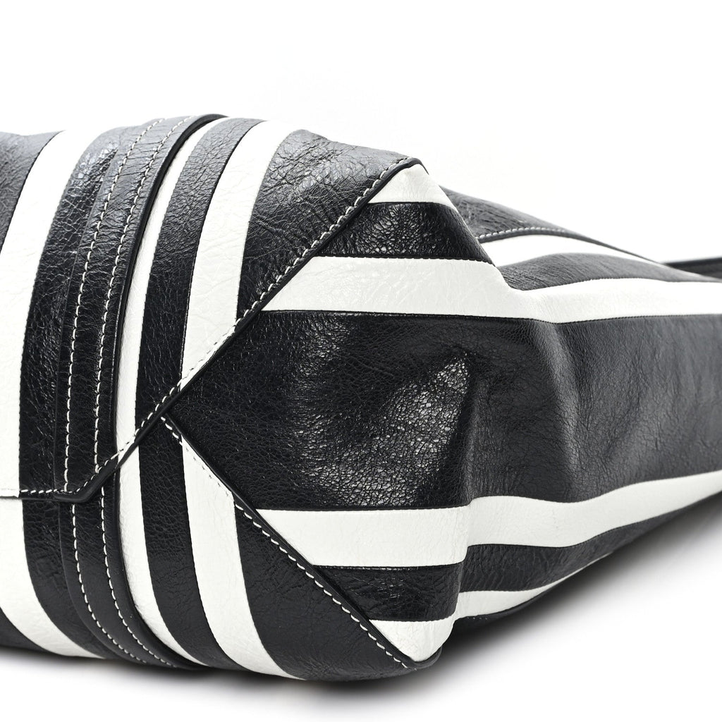 Agneau Arena Striped Patchwork Large Barbes East West Shopper Black White