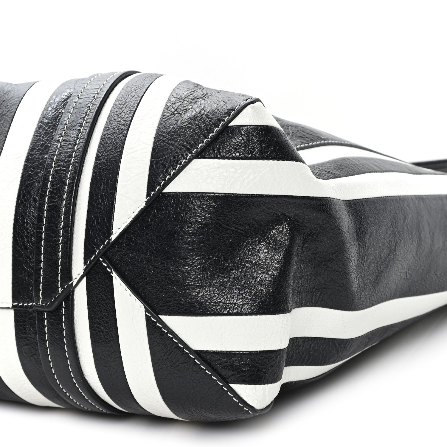 Agneau Arena Striped Patchwork Large Barbes East West Shopper Black White