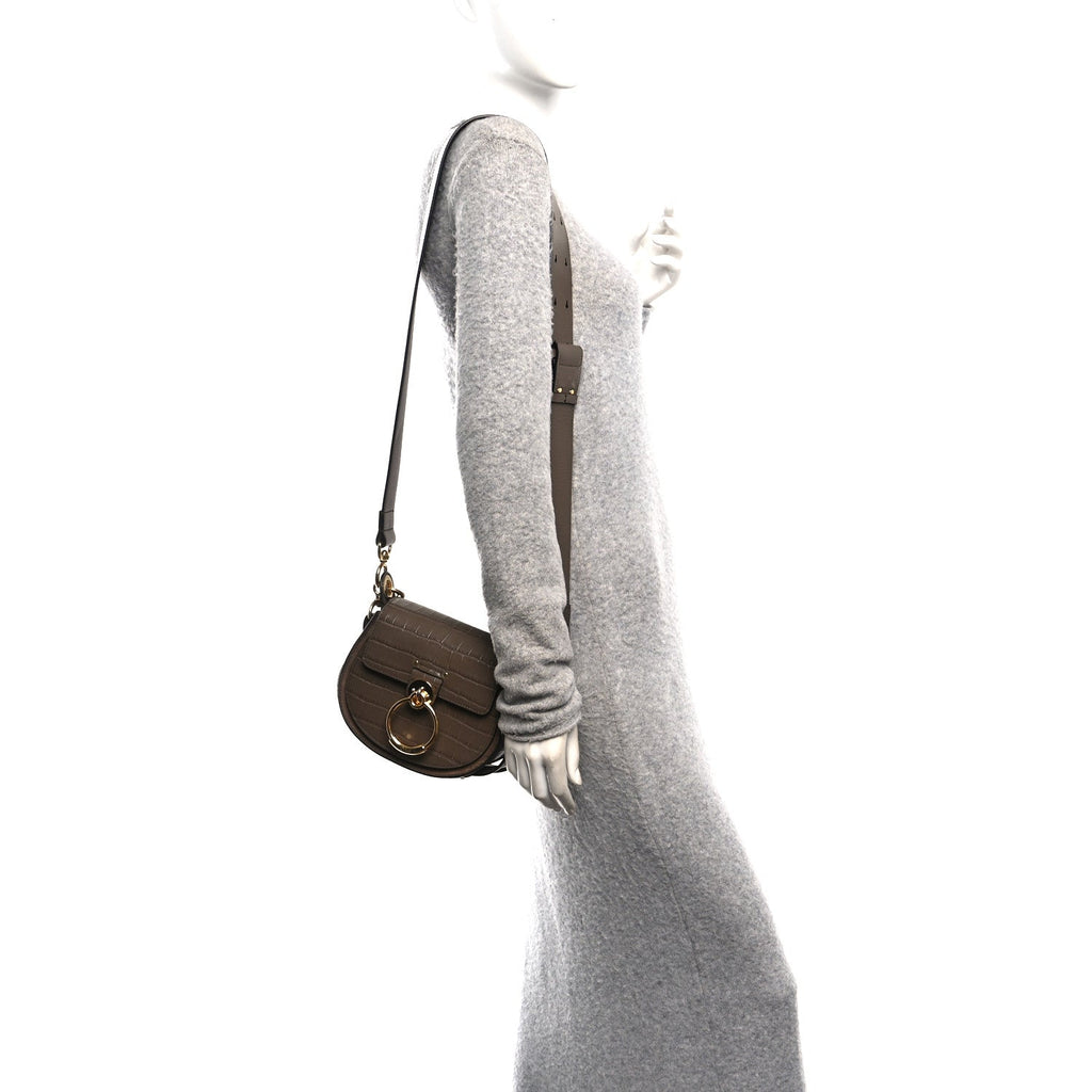 Calfskin Crocodile Embossed Small Tess Bag Army Green