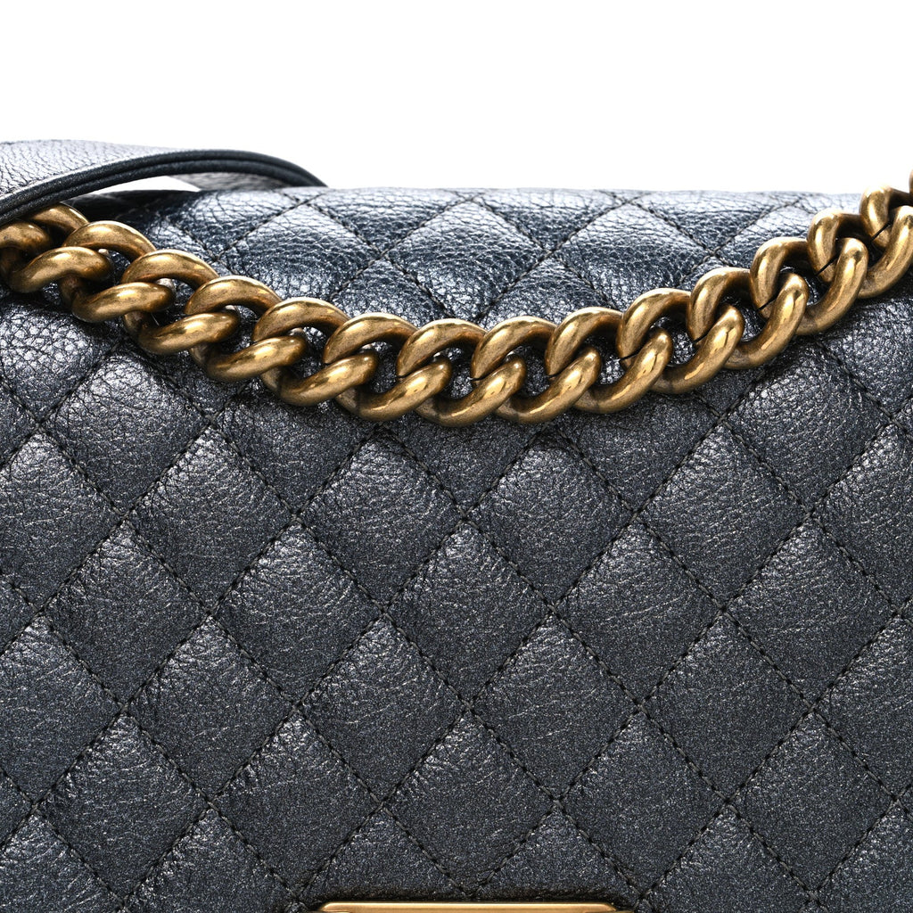 Metallic Calfskin Quilted Medium Boy Flap Grey