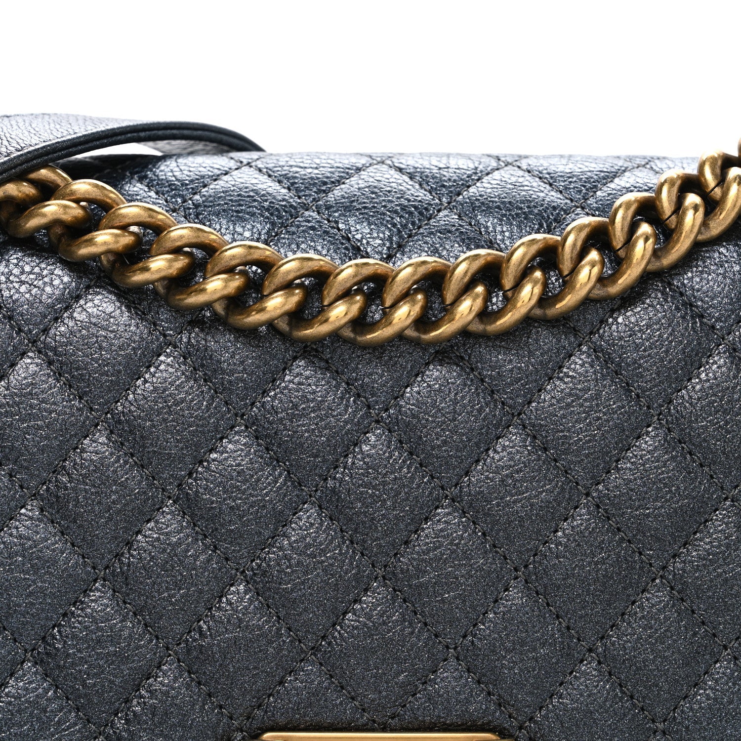 Metallic Calfskin Quilted Medium Boy Flap Grey