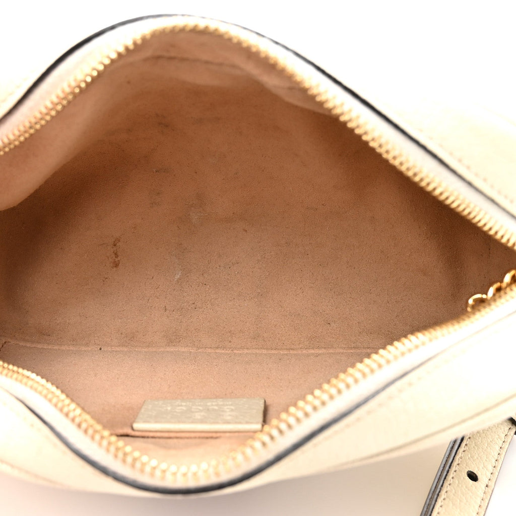 Textured Dollar Calfskin Web Mini Ophidia Shoulder Bag Mystic White