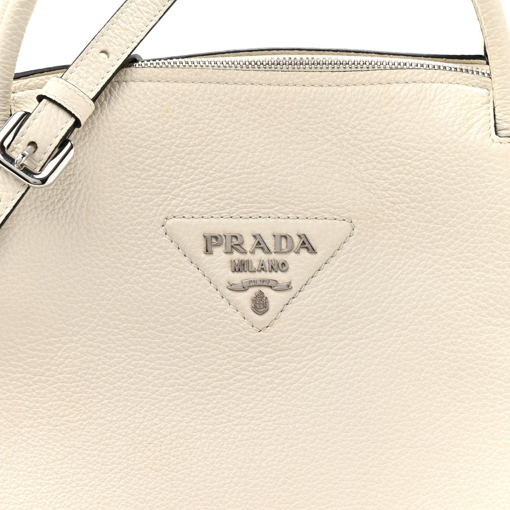 Vitello Daino Soft Medium Zippered Top Handle Bag White