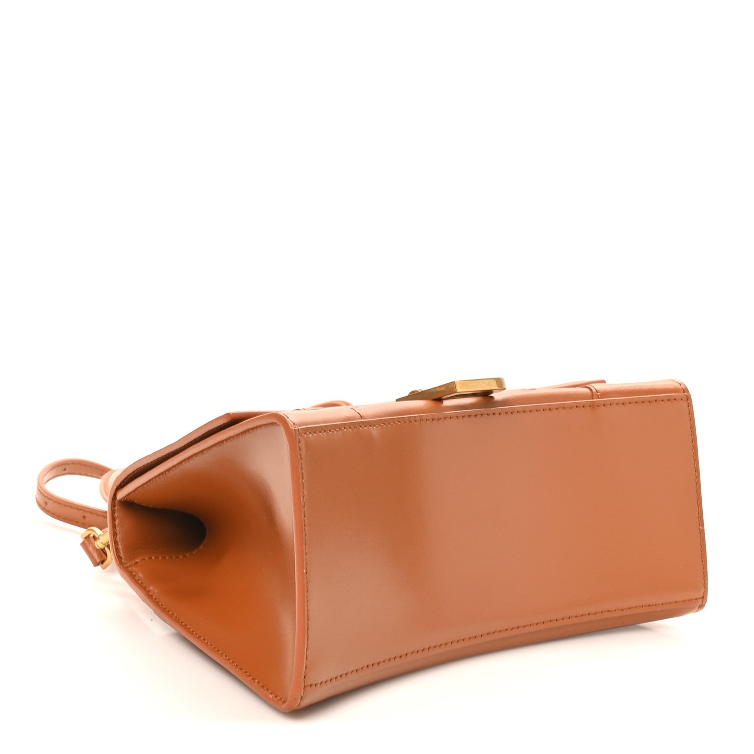 Shiny Box Calfskin Small Hourglass Top Handle Bag Camel