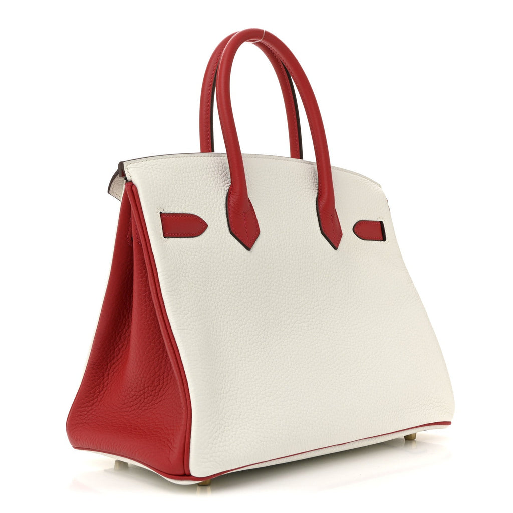 Taurillon Clemence Horseshoe Birkin 30 White Rouge Casaque