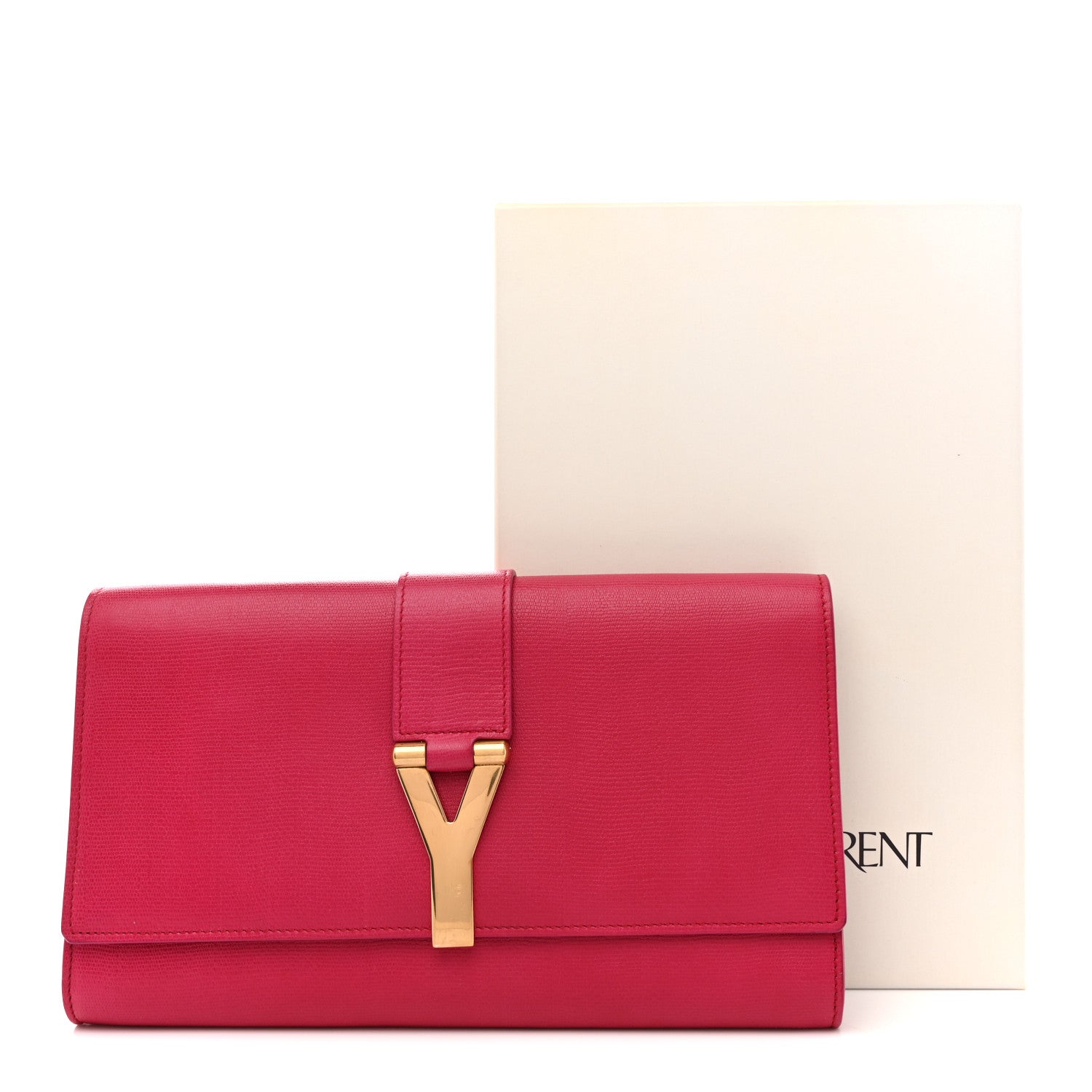 Calfskin Classic Y Ligne Clutch Fuchsia