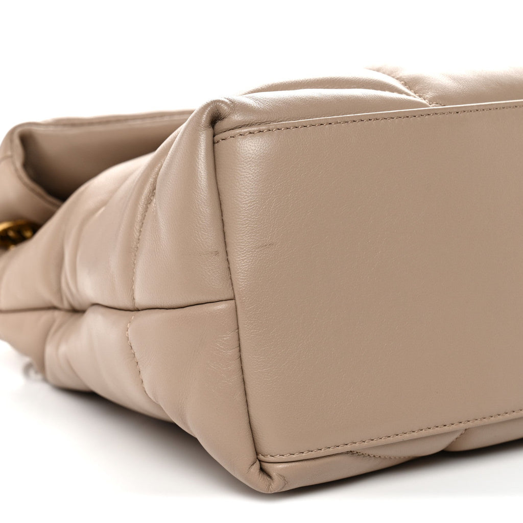 Lambskin Quilted Medium Loulou Puffer Monogram Chain Satchel Dark Beige