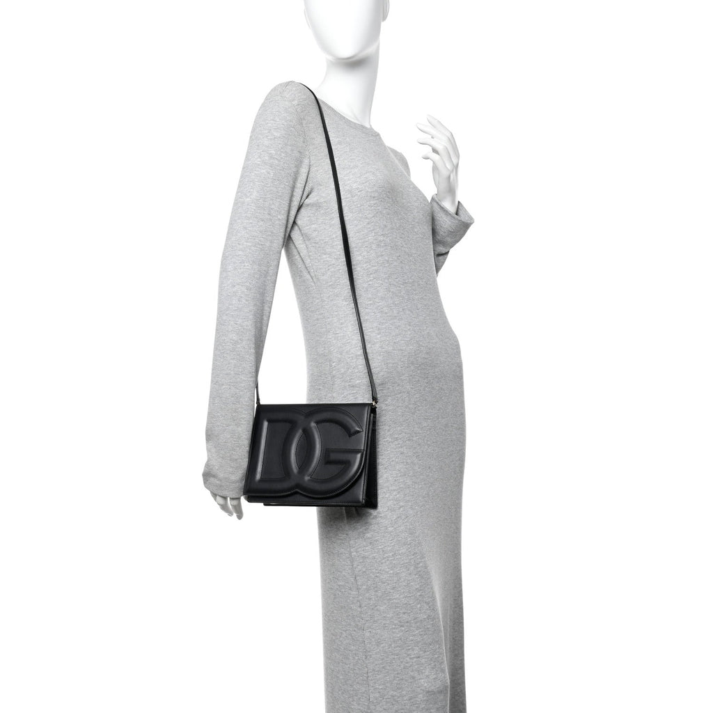 Calfskin DG Logo Flap Crossbody Bag Black