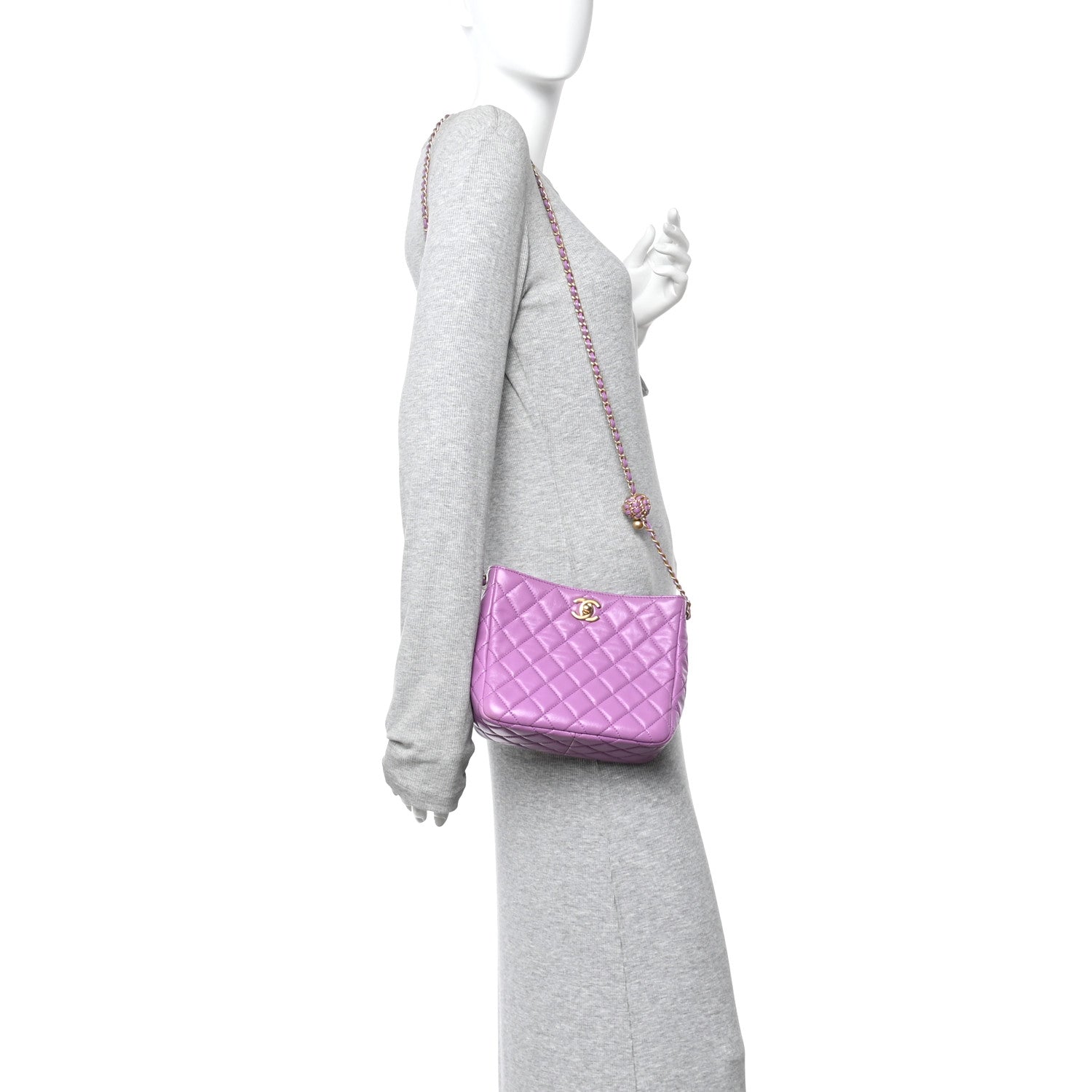 Lambskin Quilted Small Pearl Crush Hobo Purple