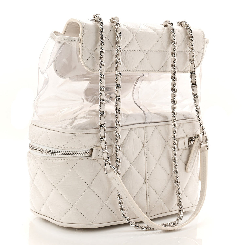 Crumpled Calfskin PVC Quilted Flap White
