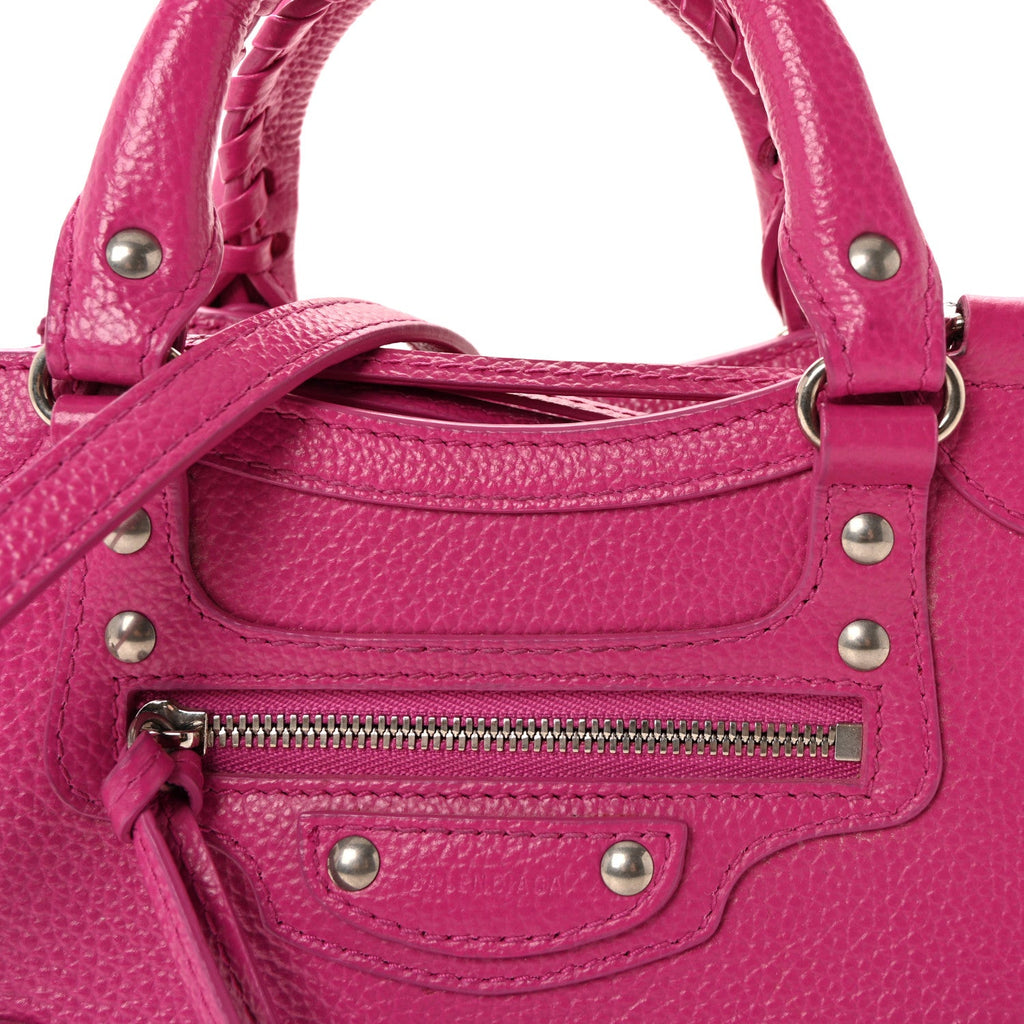 Grained Calfskin Neo Classic Silver Hardware Mini City Fuchsia