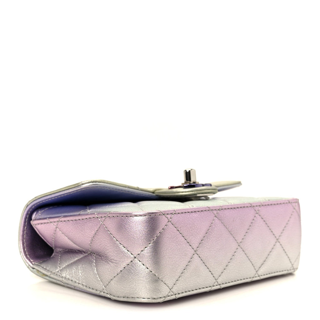 Gradient Metallic Calfskin Quilted Clutch Silver Blue Yellow Purple