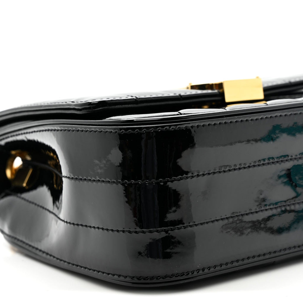 Patent Calfskin Matelasse Monogram Small Vicky Chain Bag Black
