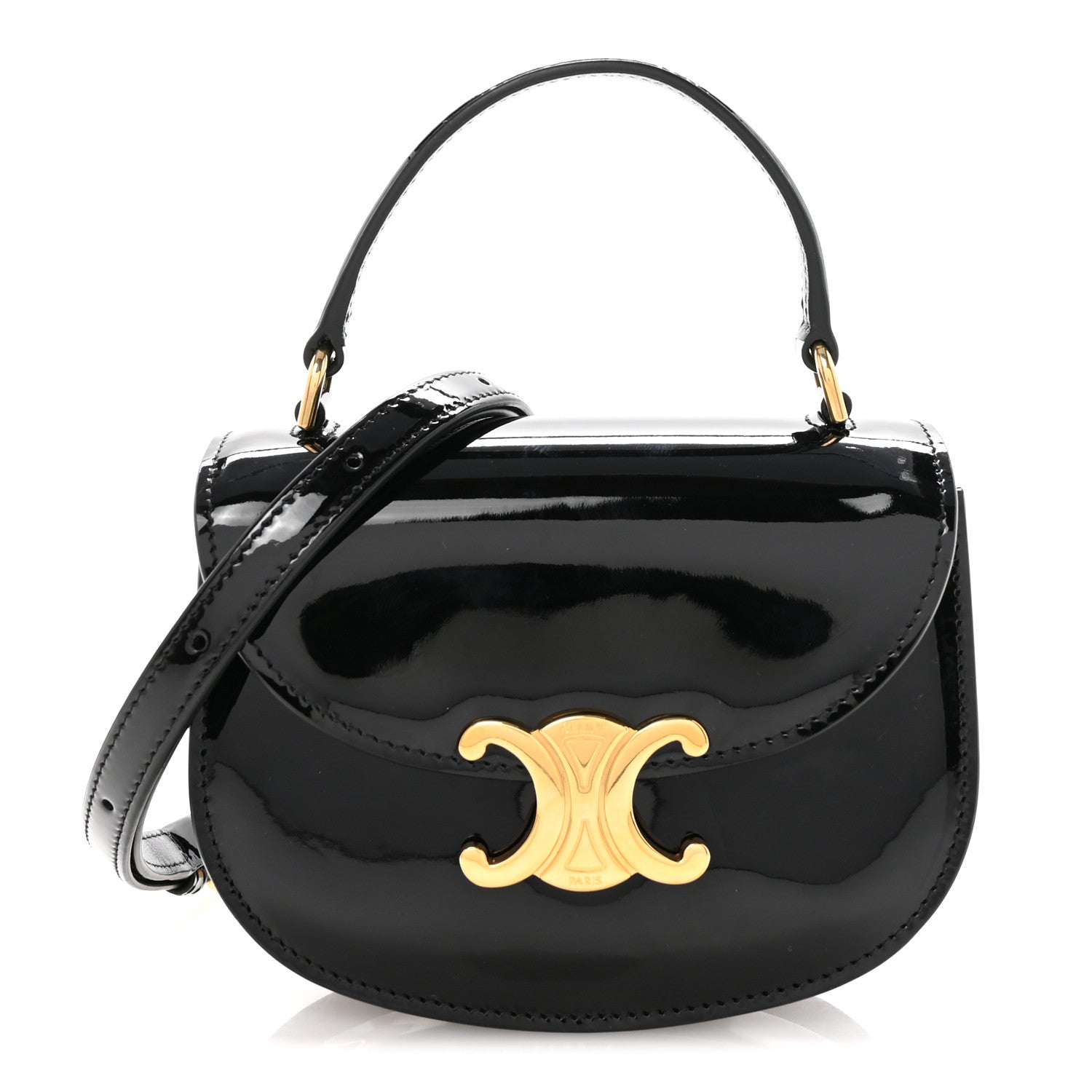 Patent Calfskin Triomphe Mini Besace Clea Black