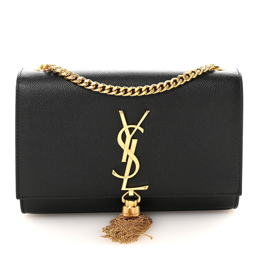 Calfskin Crocodile Embossed Small Classic Monogram Kate Tassel Satchel Black