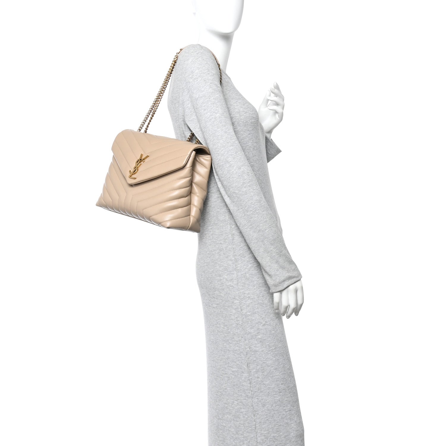 Calfskin Y Quilted Monogram Medium Loulou Chain Satchel Dark Beige