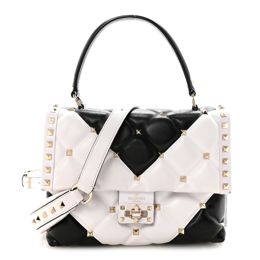 Nappa Medium Candystud Top Handle Bag White Black