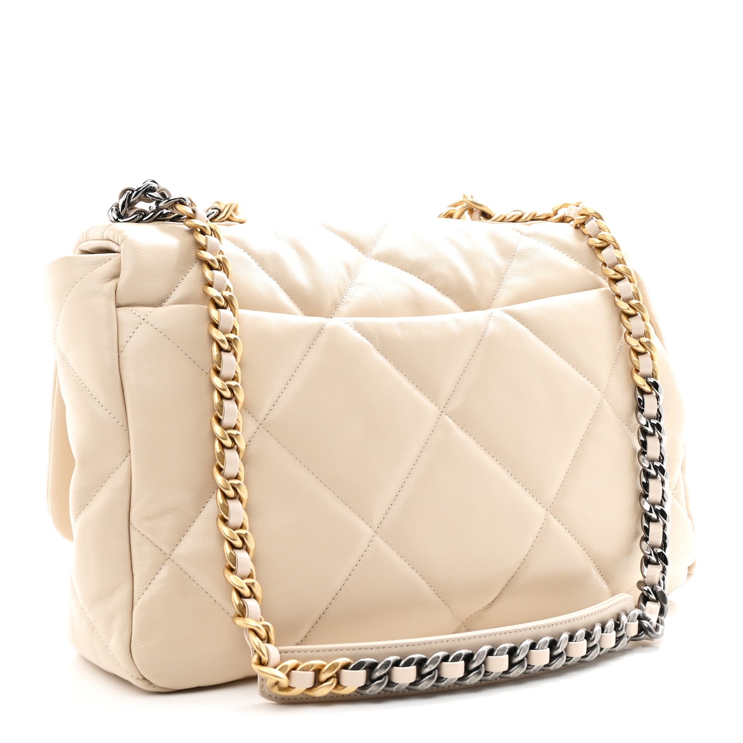 Goatskin Quilted Maxi Chanel 19 Flap Beige