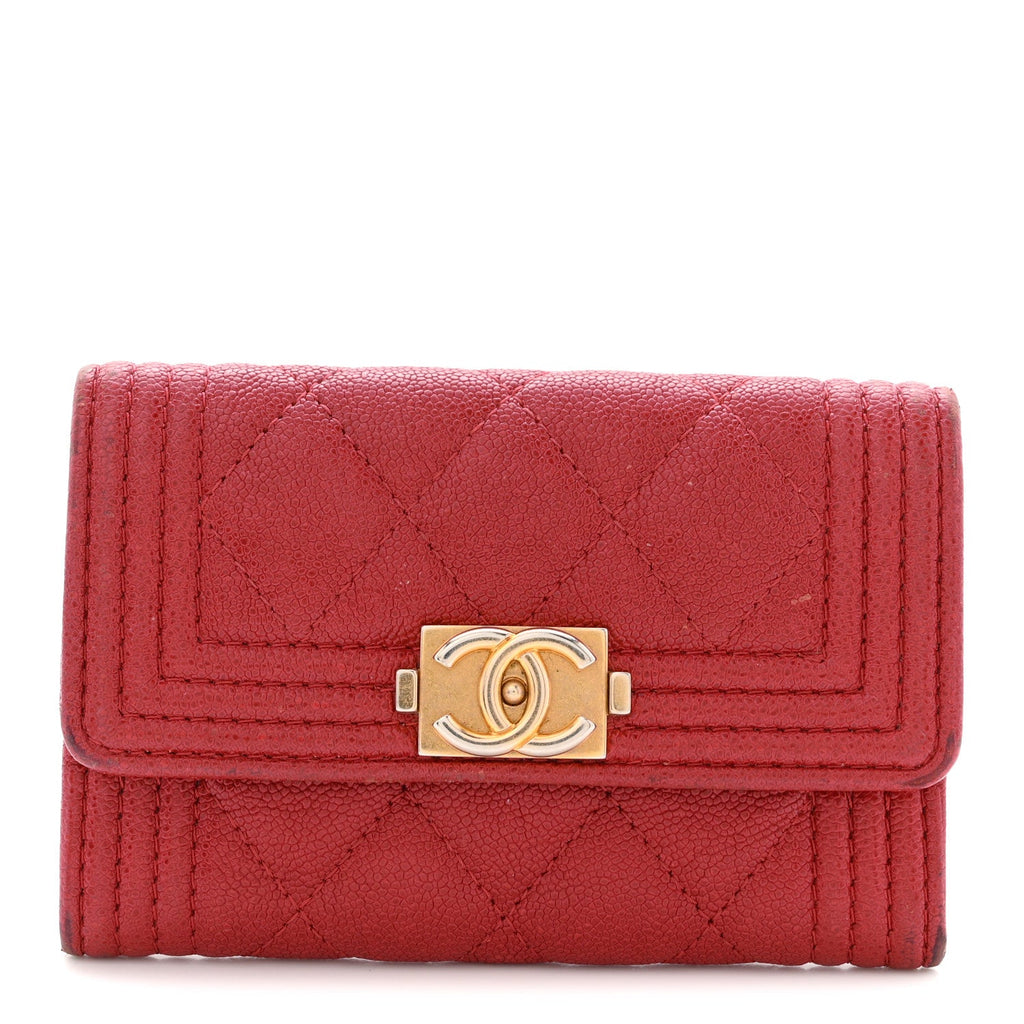 Caviar Quilted Boy Flap  Holder Wallet Red