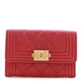 Caviar Quilted Boy Flap  Holder Wallet Red
