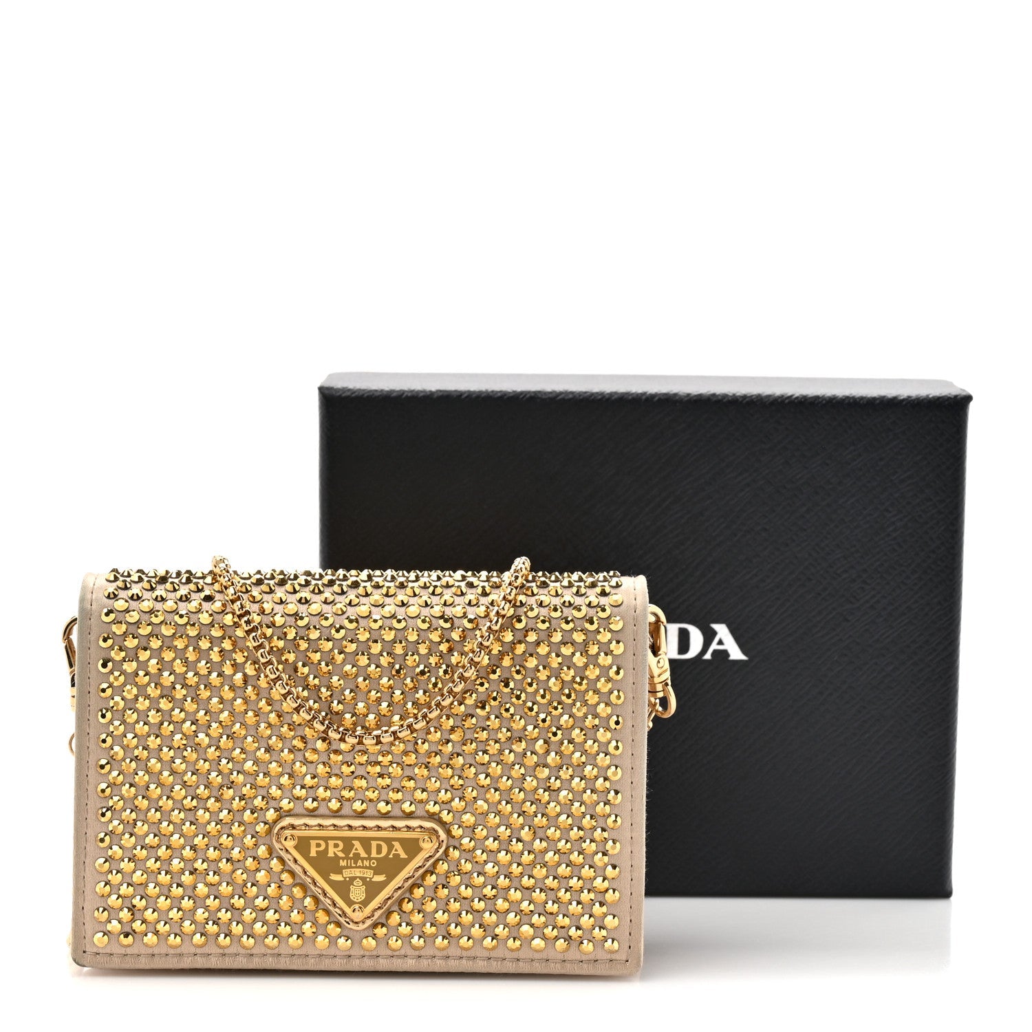Satin Crystal Metal Triangle Logo  Holder With Strap Platino
