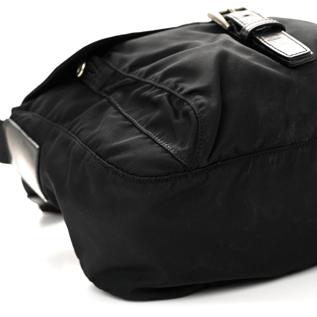 Nylon Vela Saffiano Single Buckle Messenger Shoulder Bag Black