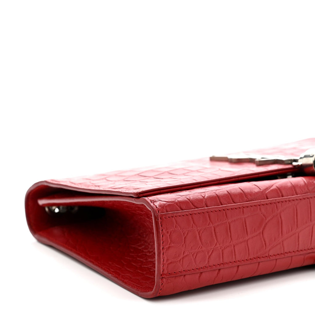 Calfskin Crocodile Embossed Medium Classic Monogram Kate Tassel Satchel New Red