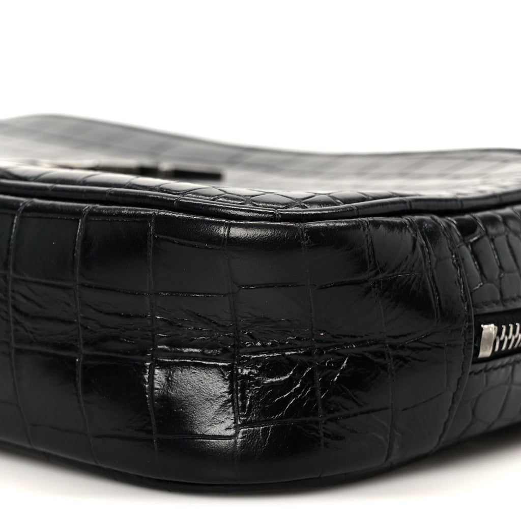 Calfskin Crocodile Embossed Monogram Mini Lou Camera Bag Black