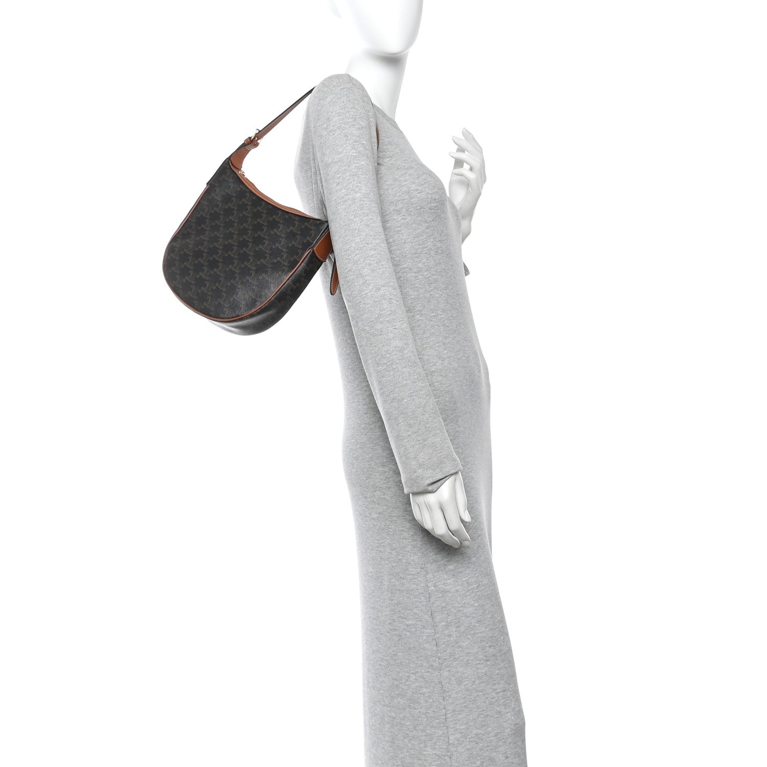 Calfskin Triomphe Canvas Small Heloise Shoulder Bag Tan