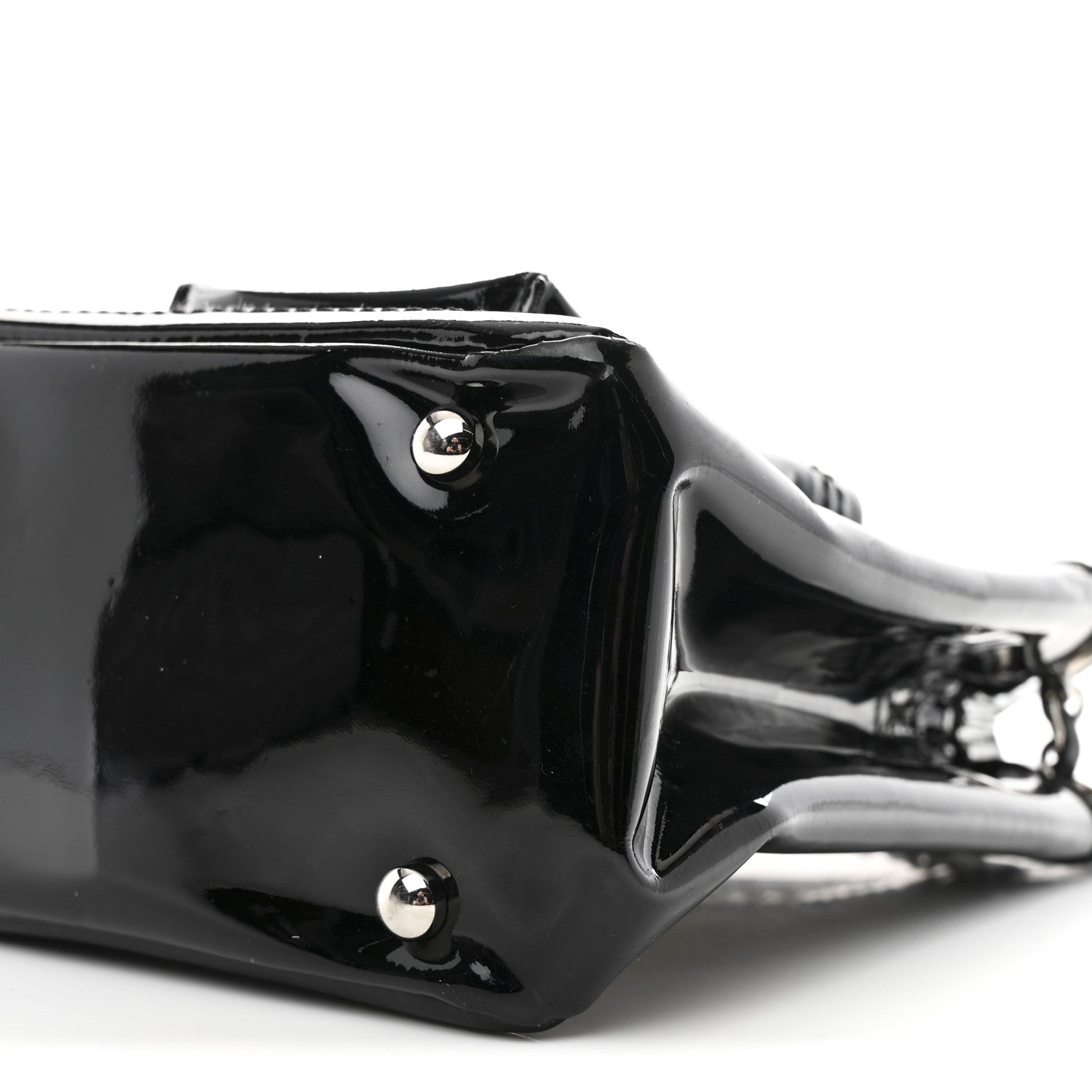 Patent Pony Hair Small Pocket Tote Black White