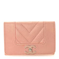 Metallic Caviar Chevron Quilted Vintage Mademoiselle Flap  Holder Pink