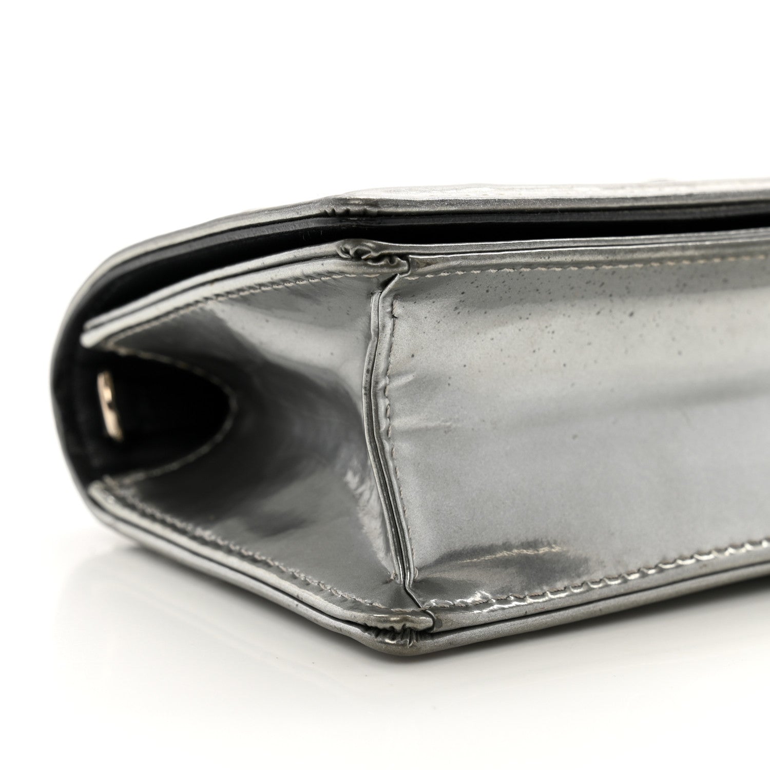 Metallic Patent Micro-Cannage Baby Diorama Flap Bag Silver