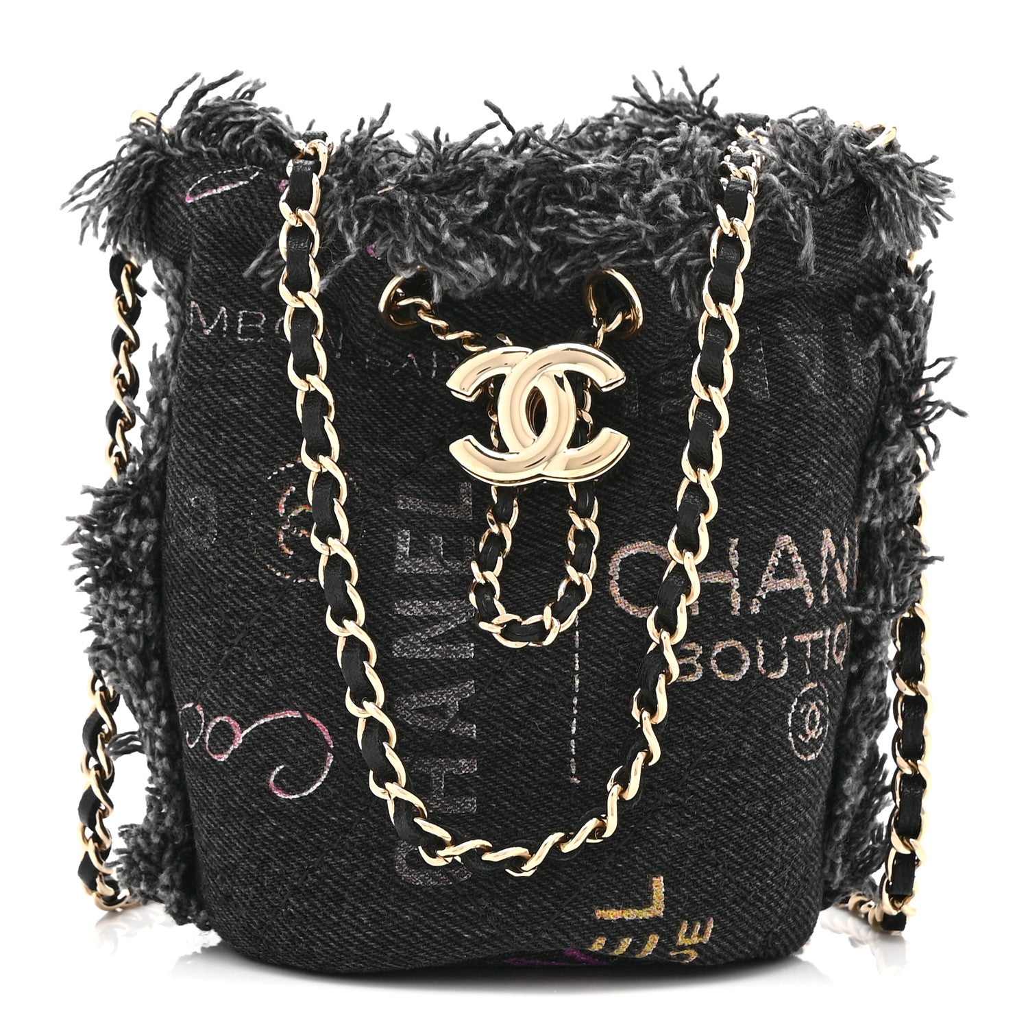 Denim Quilted Mood Mini Bucket With Chain Black Multicolor
