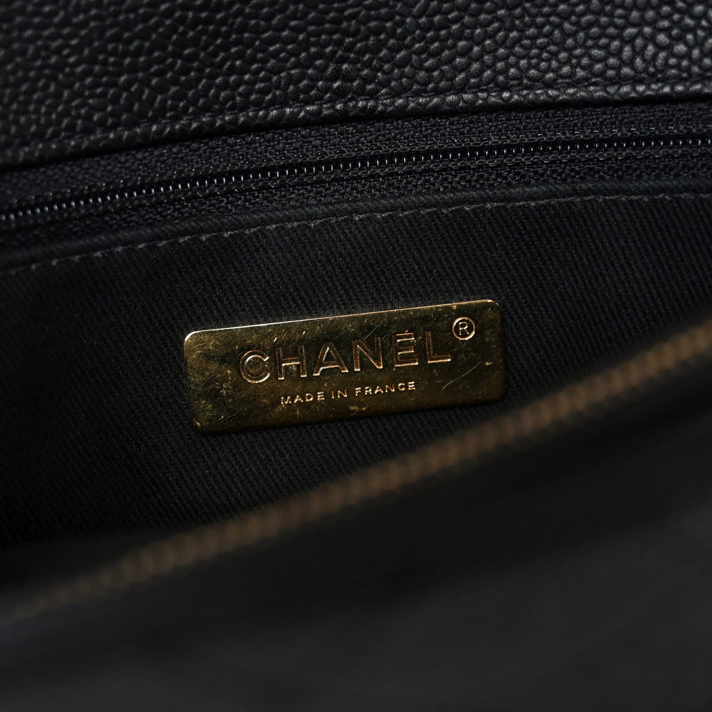 Caviar Diamond Stitched Top Handle Flap Black
