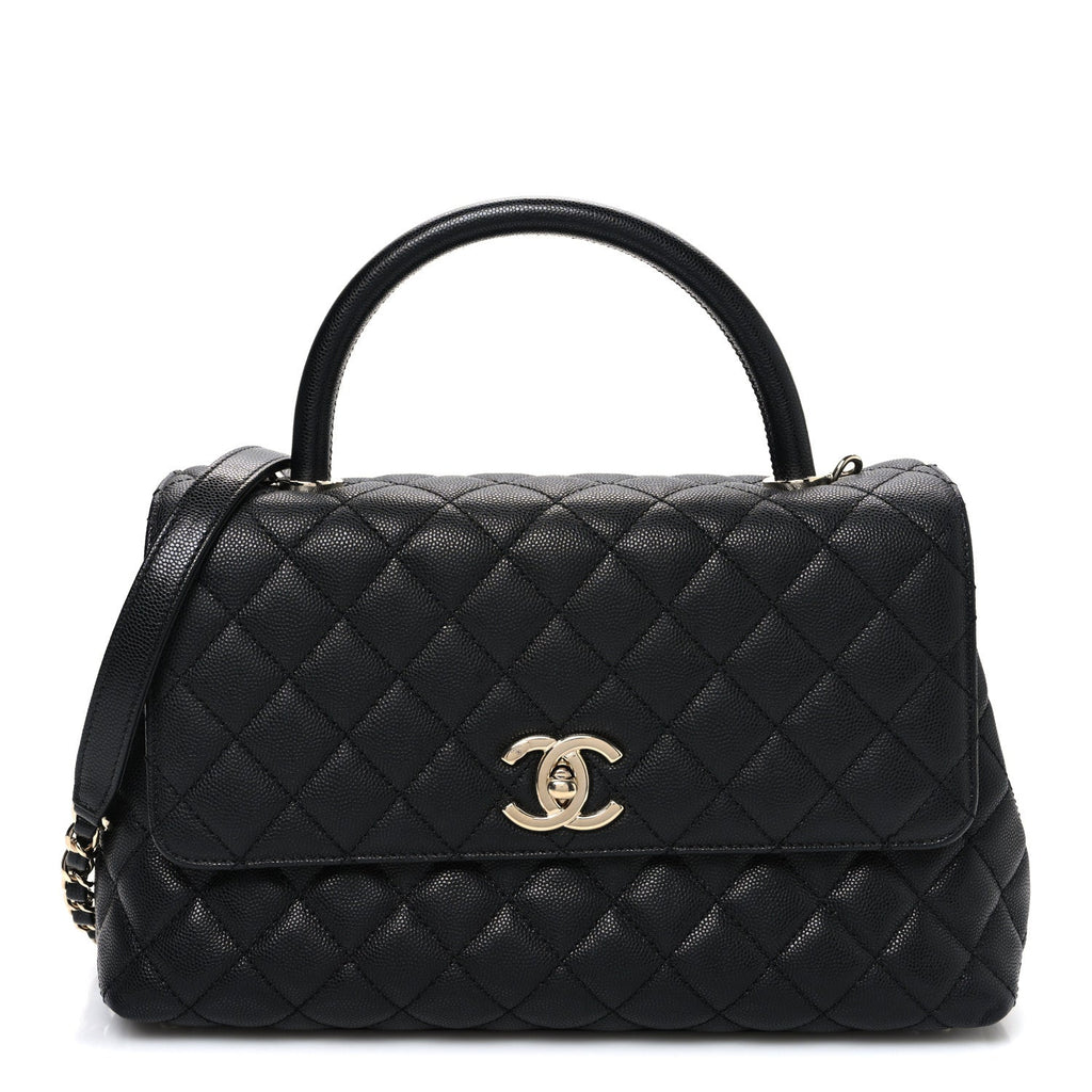 Caviar Quilted Small Coco Handle Flap Black