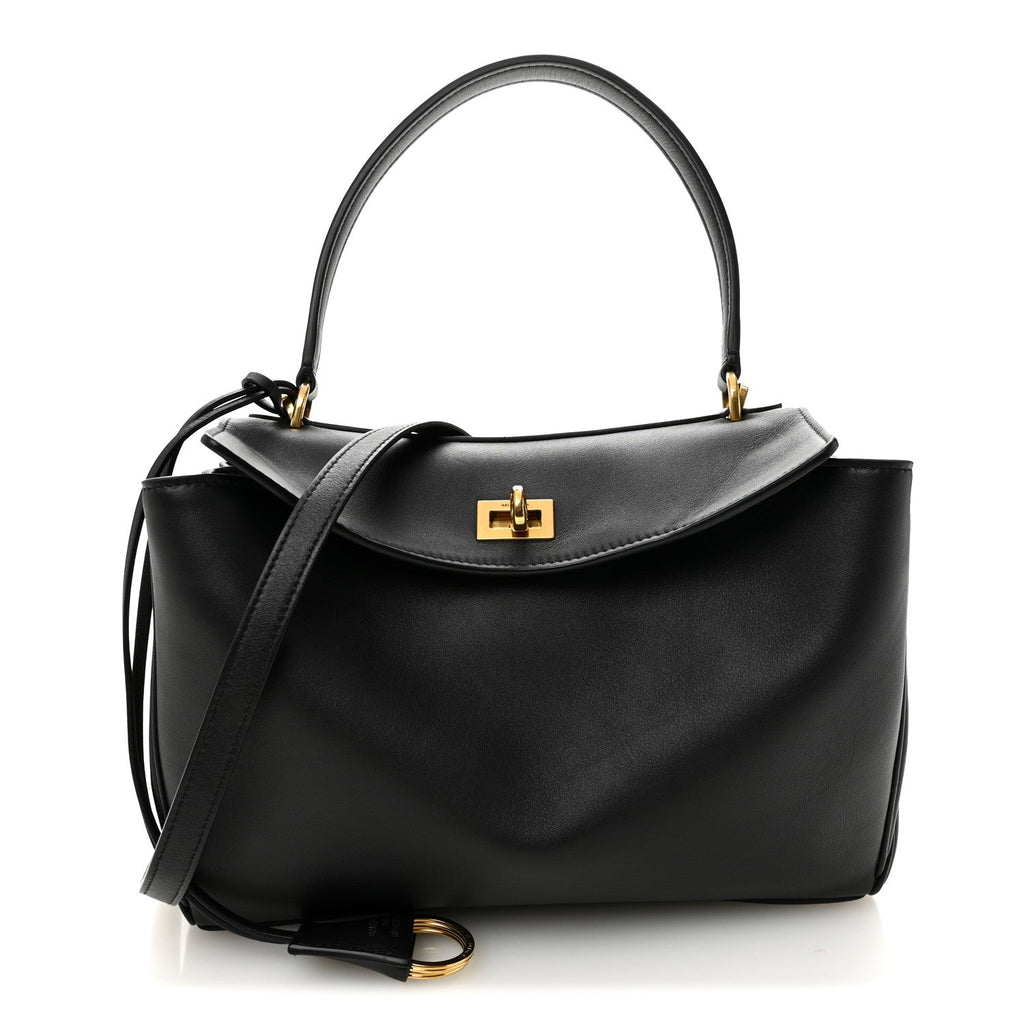Natural Smooth Calfskin Small Rodeo Top Handle Handbag Black