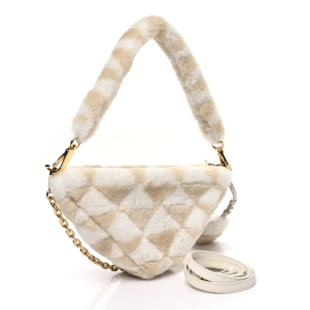 Shearling Symbole Mini Triangle Bag Ecru White