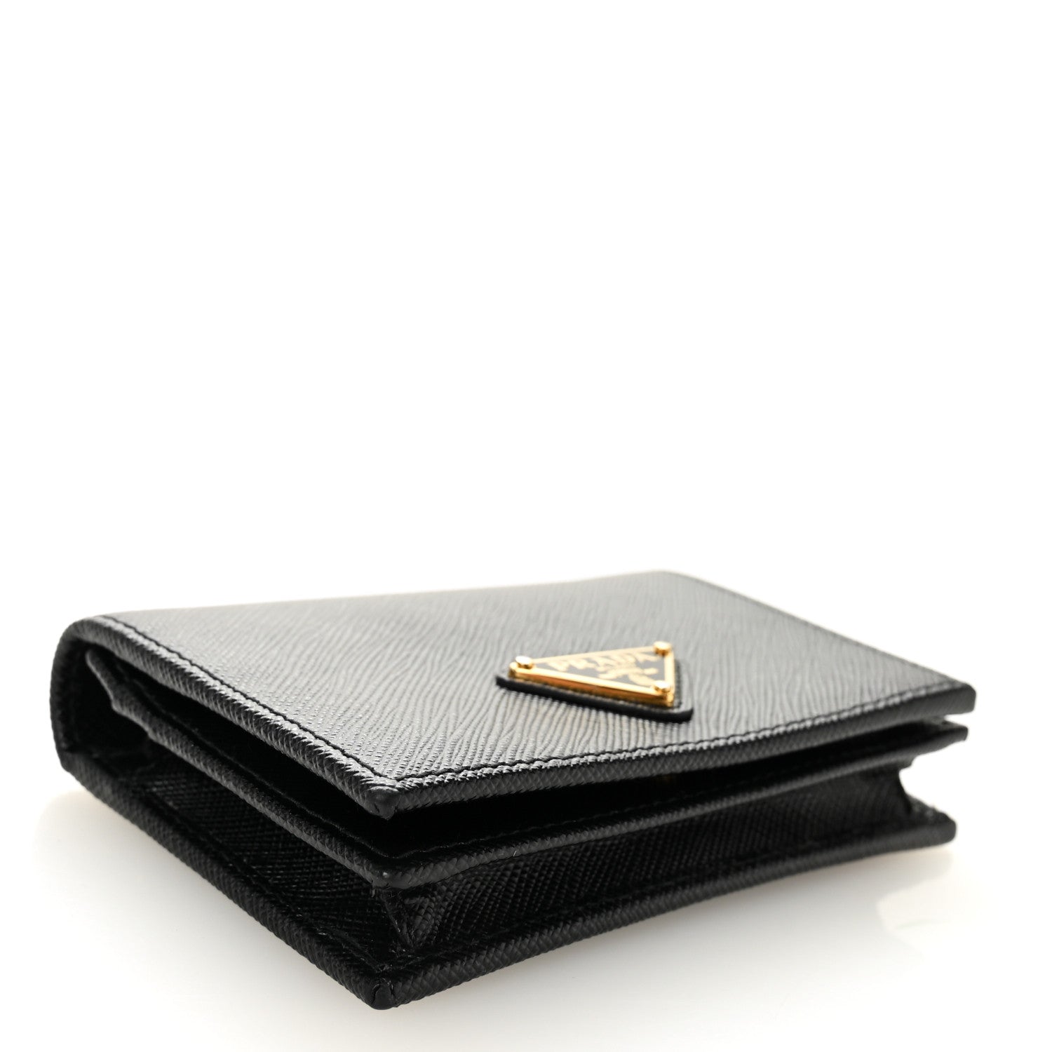 Saffiano Small Triangle Bi-Fold Wallet Black