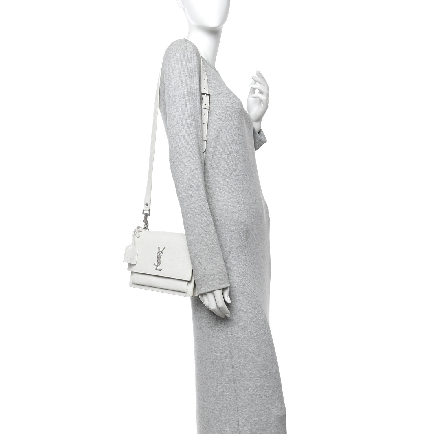Grained Calfskin Medium Monogram Sunset Satchel White