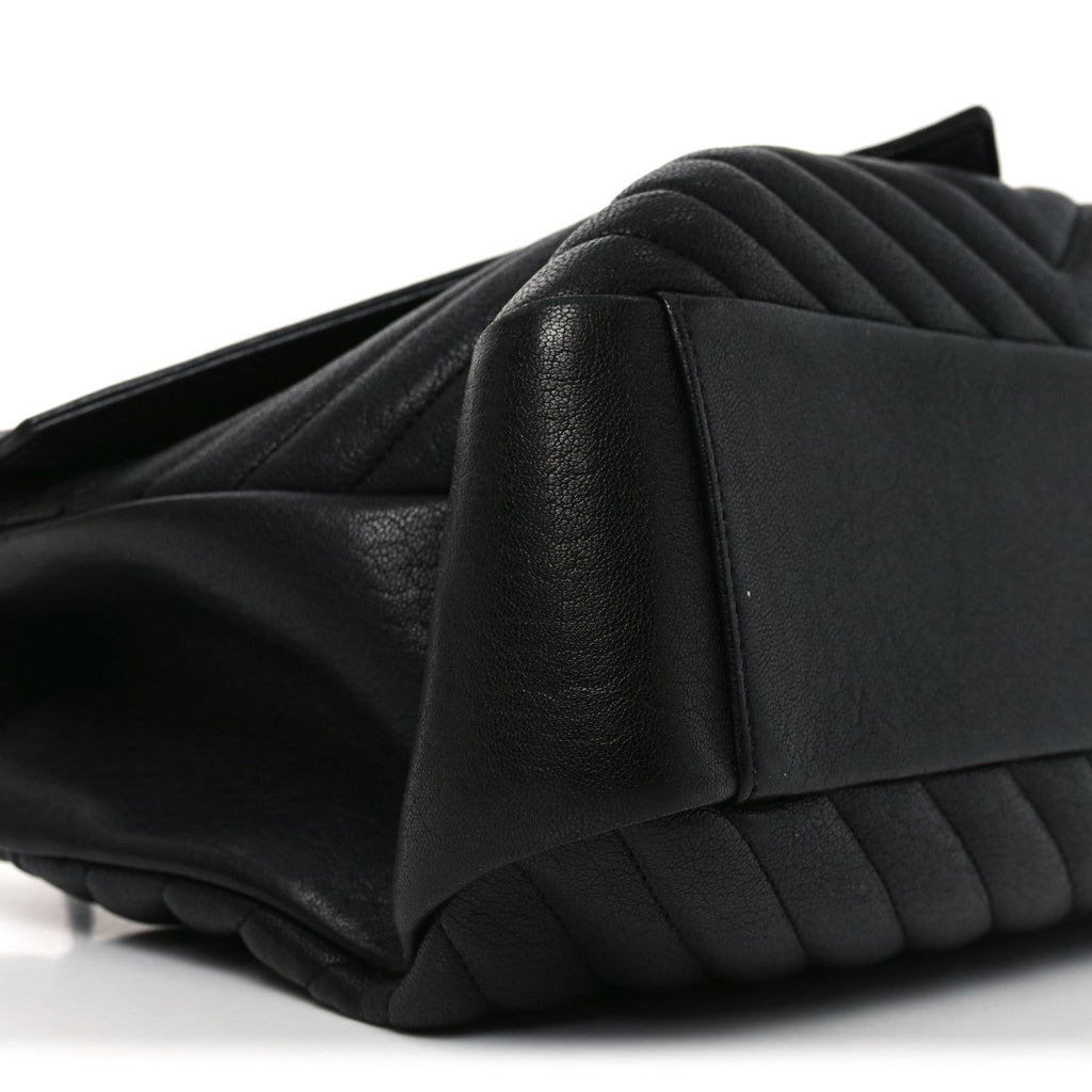 Sheepskin Matelasse Chevron Monogram Large College Bag Black