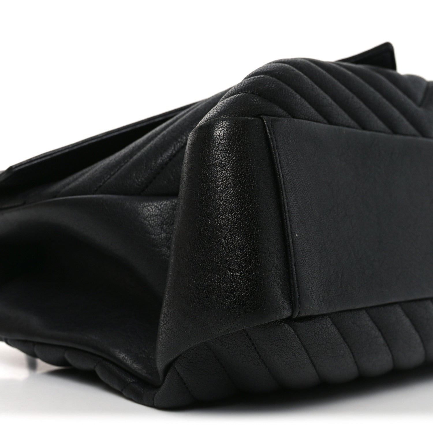Sheepskin Matelasse Chevron Monogram Large College Bag Black