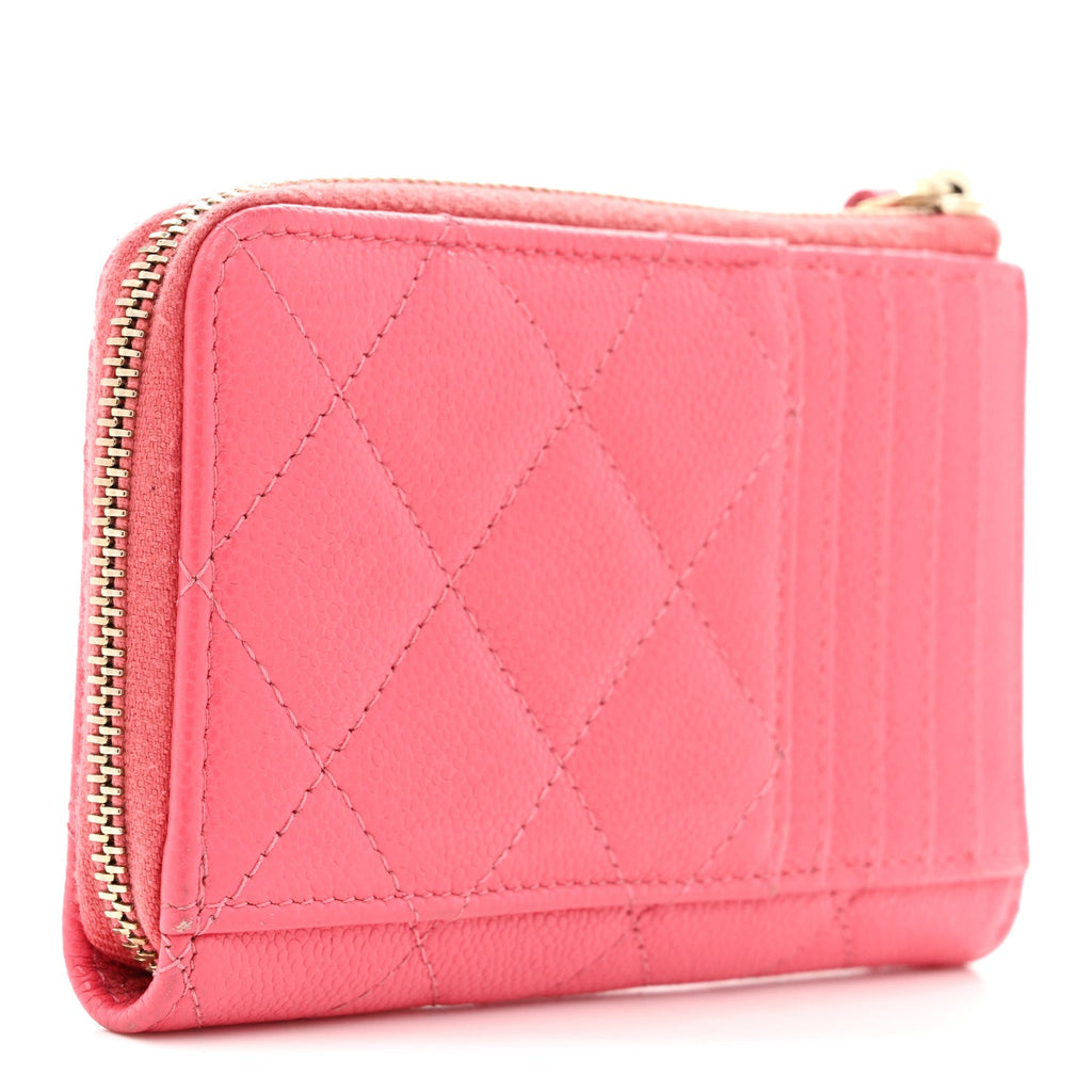 Caviar Quilted CC Zip Around  Holder Pink